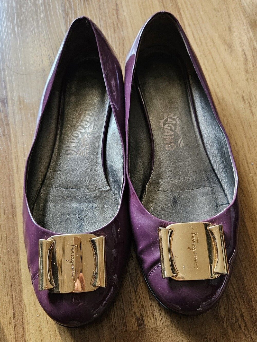 Salvatore Ferragamo Vara Patent Leather Ballet Flats Purple